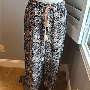 Black and Wht Patterned Pants with Orange Accents Anthropologie M